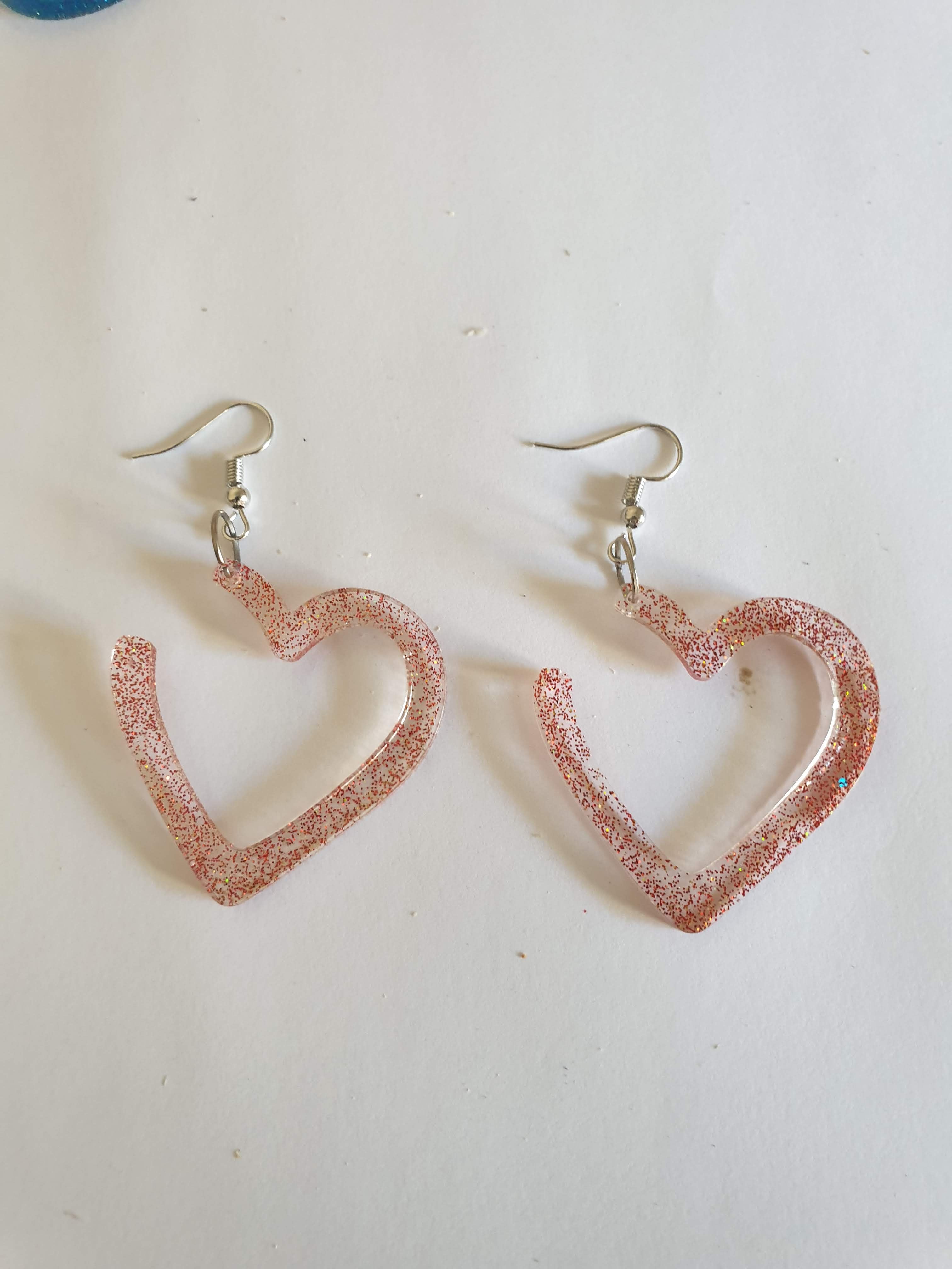 Boucles d'Oreilles Composées Bleu Turquoise - Créoles Perles et Cœur