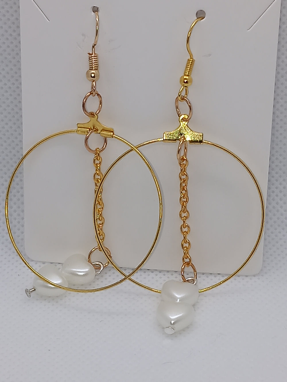 Boucles d'Oreilles Cœur Blanc Nacré Brillant - Métal Plaqué Or - Fait Main