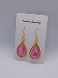 Boucles d'oreilles pendantes ovale résine époxy goutte rose plaquées or