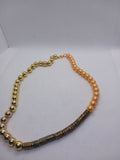 Collier Perles Verre Dorées Beige Métal Bronze
