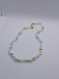 Collier Perles Verre Nacrées Anneaux Dorés Irisés