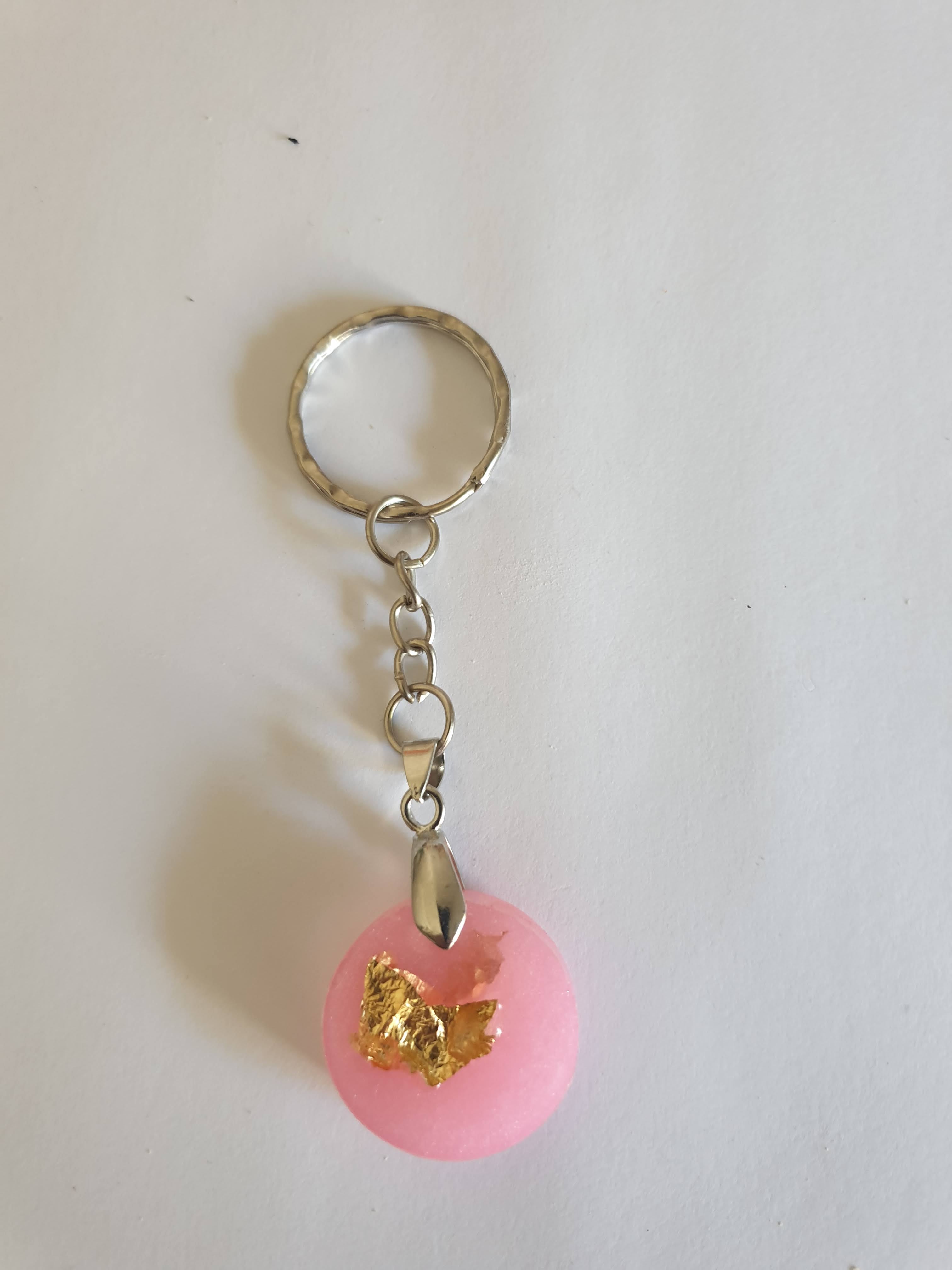 Porte-clés en résine époxy - Lot de 3 modèles (rose pailleté, arbre de vie, rose pépite d'or)